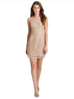BCBGMAXAZRIA Abigail Lace Mini Dress - Champagne Homecoming Cocktail (Size 2)